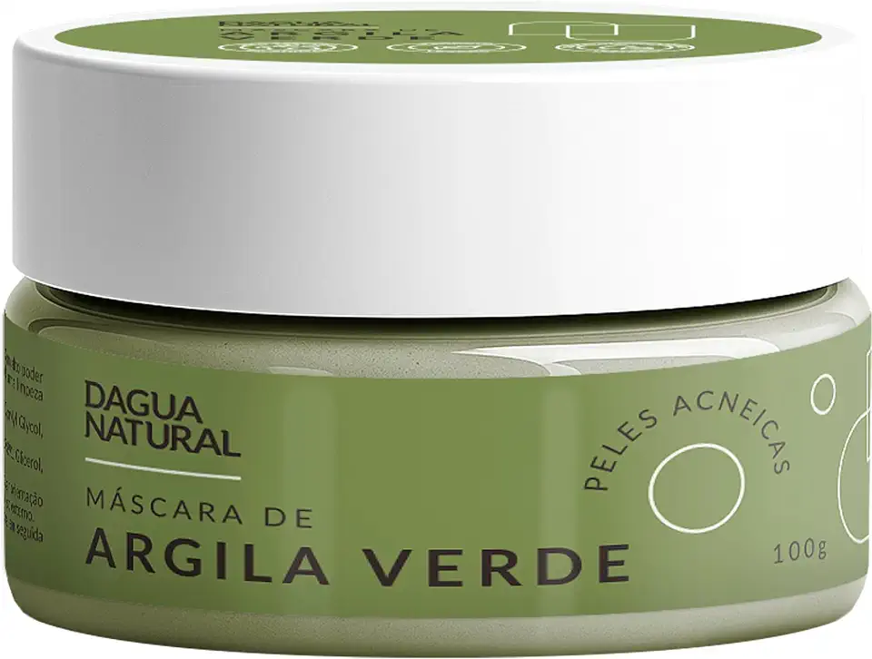 DAGUA NATURAL Máscara Argila Verde 100g para Peles Oleosas e Acneicas