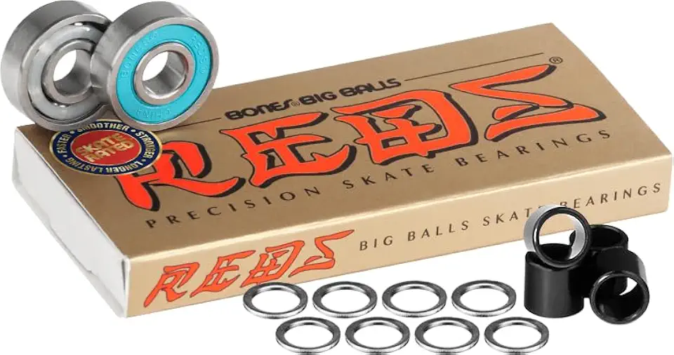 Bones Kit com 8 Rolamentos Big Balls Reds para Skate, Espaçadores E Arruelas.