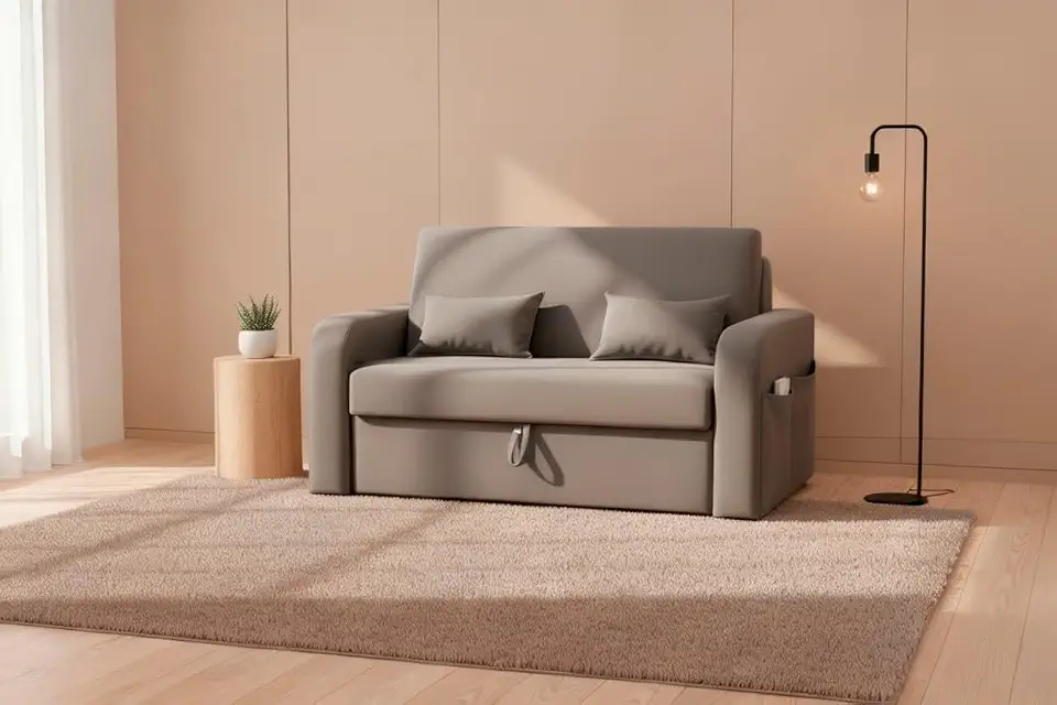 Sofá Cama Compacto Retrátil e Reclinável Lady Day 2 Lugares 140cm Com Baú e Almofadas em Veludo (Cinza Premium)