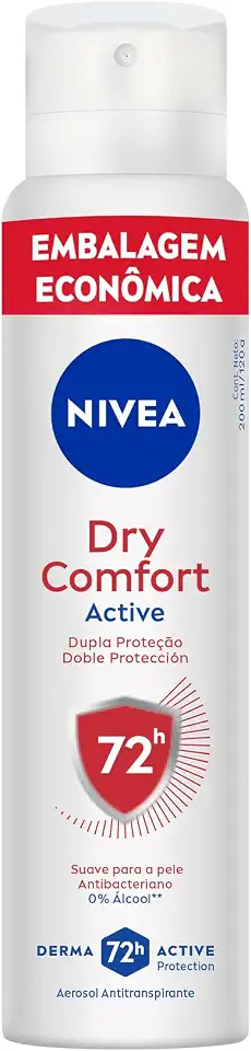 NIVEA Desodorante Antitranspirante Aerossol Dry Comfort 200ml, Proteção 72h, Contra Suor e Mau Odor, Dupla Proteção, Antibacteriano