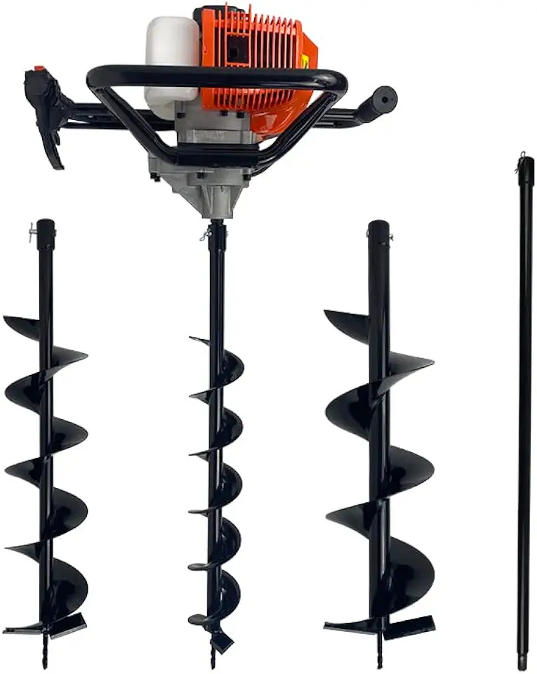 Perfurador de Solo a Gasolina 52cc 2,5HP com Brocas 80x10cm + 80x15cm + 80x20cm + Extensor 100cm Carbon Fak