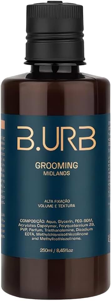 B.URB Grooming Midlands 250ml – Alta Fixação Termoativa, Efeito Molhado Intenso e Acabamento Natural – Textura Volume Controlado – Estilo Italiano e Old Money – Finalizador Profissional Masculino com Vitamina B5 e Proteção Solar