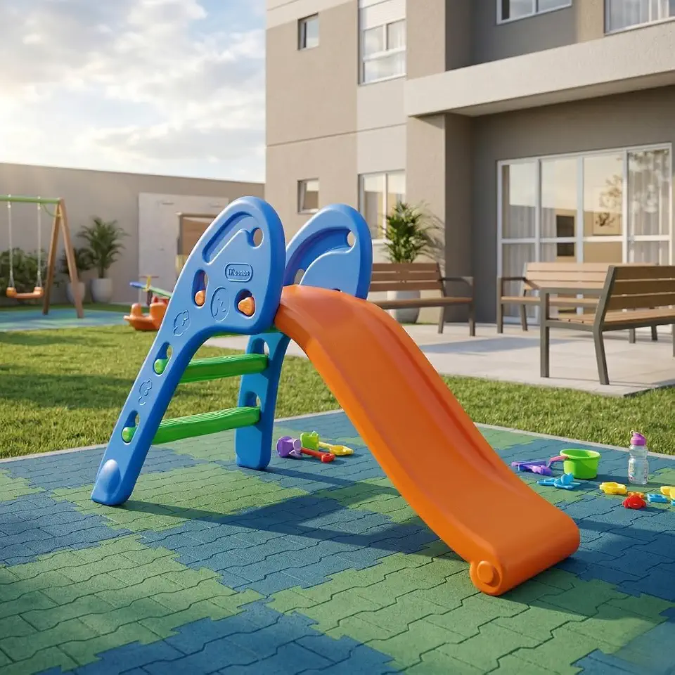 Escorregador Parque Diversão Playground Dobrável Escorrega Infantil 2 Degraus Full