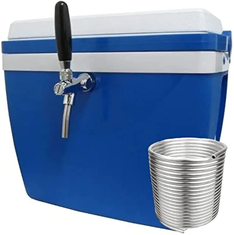 Chopeira A Gelo 34L com Torneira Italiana Cromada, Serpentina 10m e Destrave para Barril 5L Azul