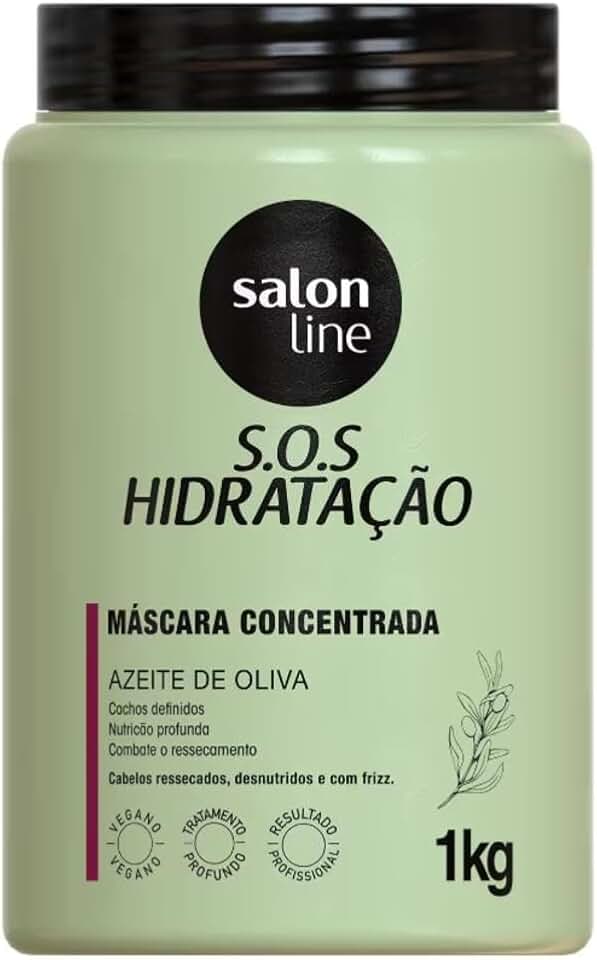 Salon Line, Máscara Capilar, SOS Hidratação, Azeite de Oliva, Vegana - Cabelos Cacheados e Crespos, 1 Kg