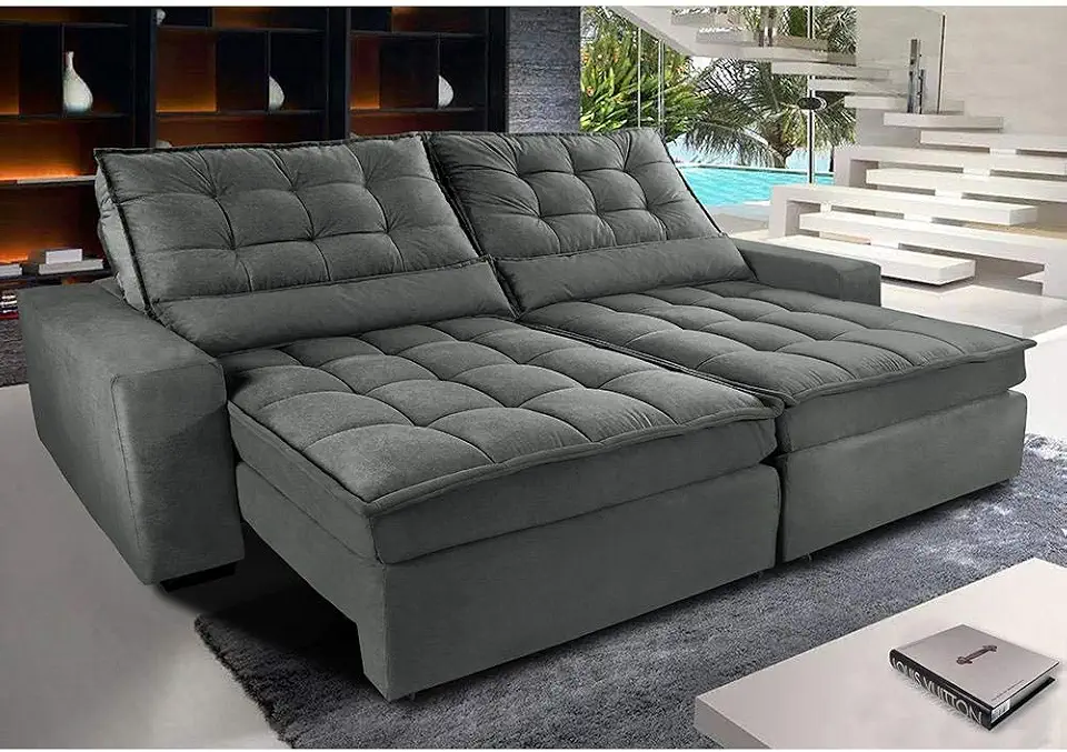 Sofá Retrátil e Reclinável com Molas Ensacadas Cama inBox Gold 2,12m Tecido Suede Velusoft Cinza