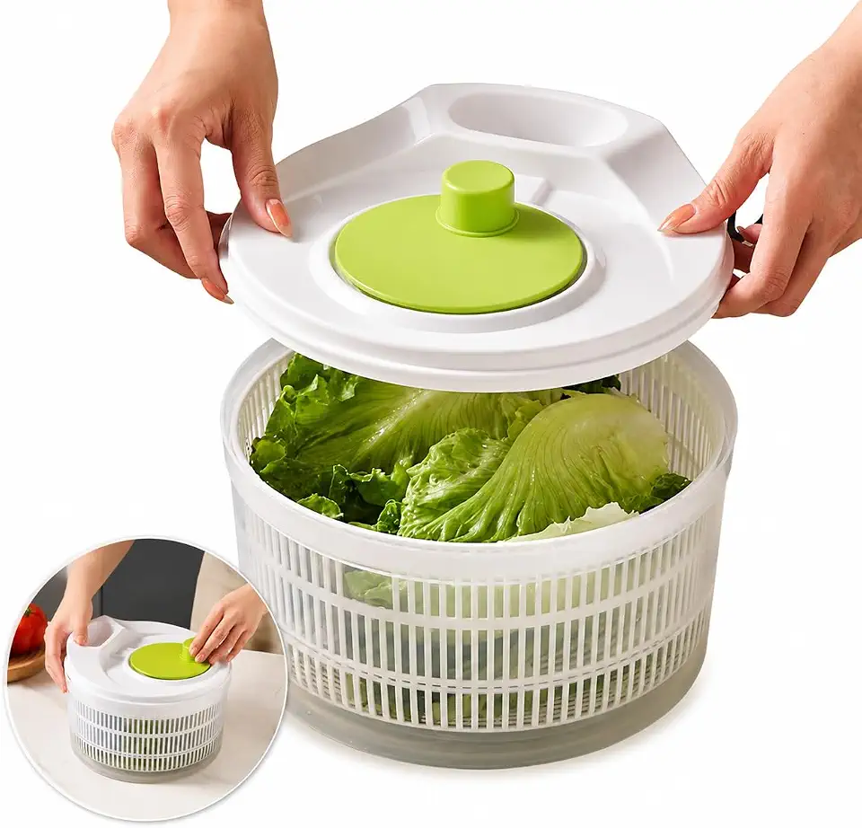 Secador de Salada com Cesto Escorredor, Centrífuga de Salada Manual 3L, Seca Salada para Verduras, Legumes, Frutas e Vegetais, Secador de Salada Prático, Compacto e Rápido