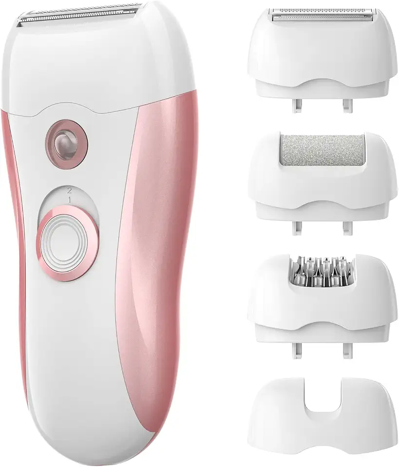 GOKOCO Aparelho Depilador Elétrico 3 em 1, 3 Cabeças Substituíveis, Recarregável, Uso Sem Dor para Pernas, Axilas, Corpo Inteiro, Viagem, GF1079, Rosa