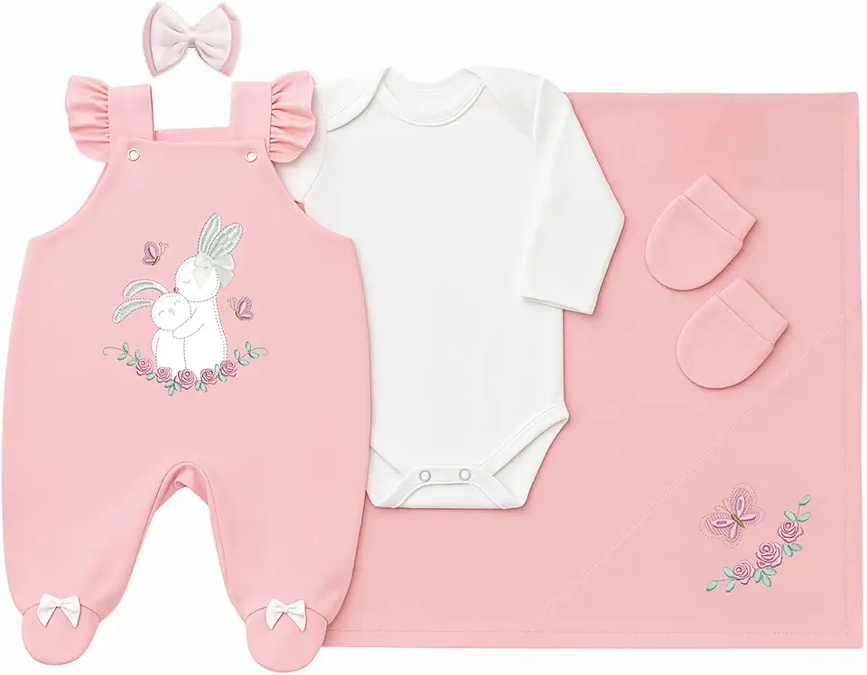 Saída Maternidade Menina 05 Peças Ternura Jardineira Roupa de Bebê Menina