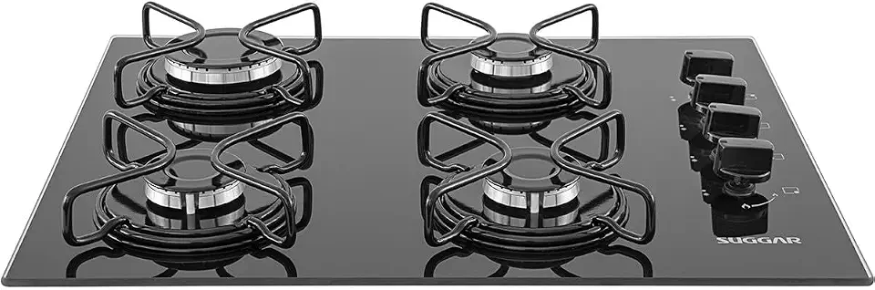 SUGGAR COOKTOP VIDRO PRETO 4 QUEIMADORES ESMALTADOS DIFERENTES TAMANHOS FG4004AVP