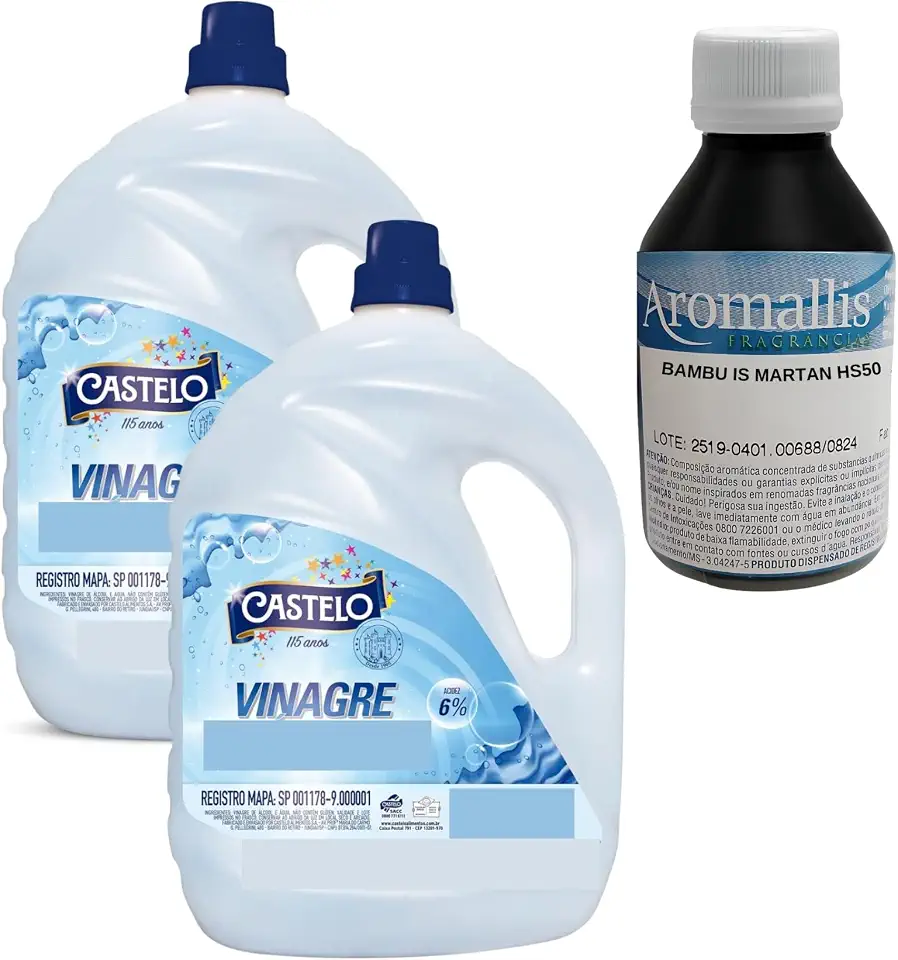 Kit Vinagre 10L (2x5L) para Lavar Roupas + Essência Hidrossolúvel 100ml – Amacia e Perfuma as Roupas (Bambu)