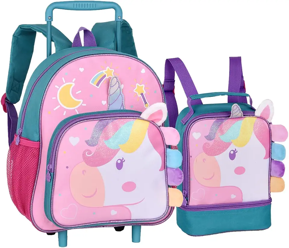Kit Escolar Infantil, Mochila com Rodinha 13" e Lancheira Térmica 9", Desenho de Unicornio para Meninas, Clio Pets (Unicornio)