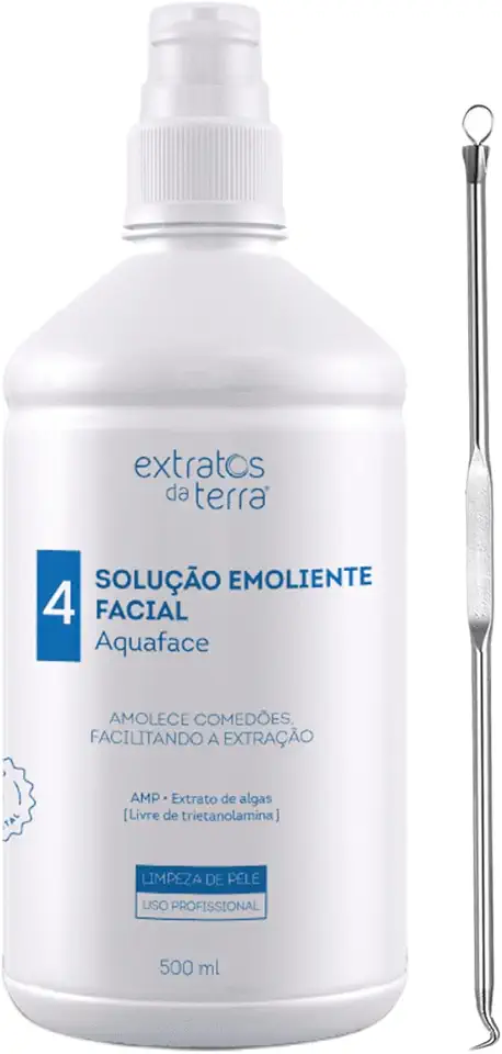 Solução Emoliente Facial Aquaface 500ml - Extratos da Terra - Para Limpeza Profunda e Extração de Comedões + Extrator de Cravos