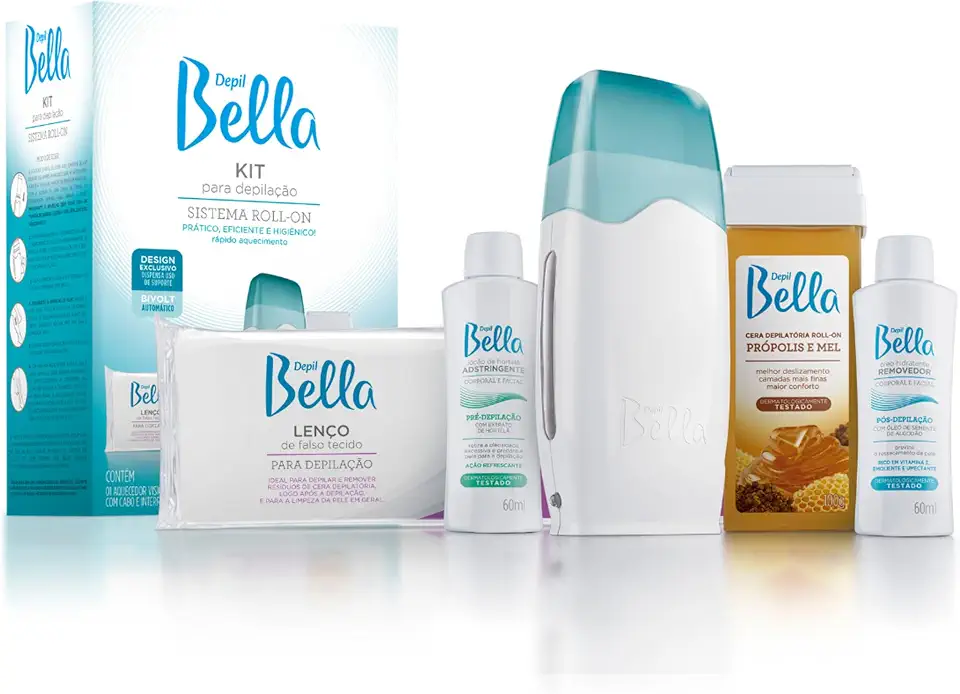 Depil Bella - Kit Completo Pré e Pós Depilação Sistema Roll-On 5 itens