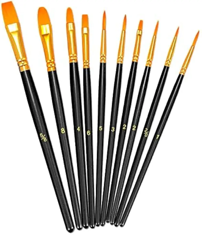 Kit 10/12/20/24 Pincéis de Pintura Profissional – Ponta Fina, Redonda e Chata – Pincéis Artísticos para Tela, Aquarela, Acrílica, Óleo, Artesanato e Pintura Facial (Preto-10 Peças)