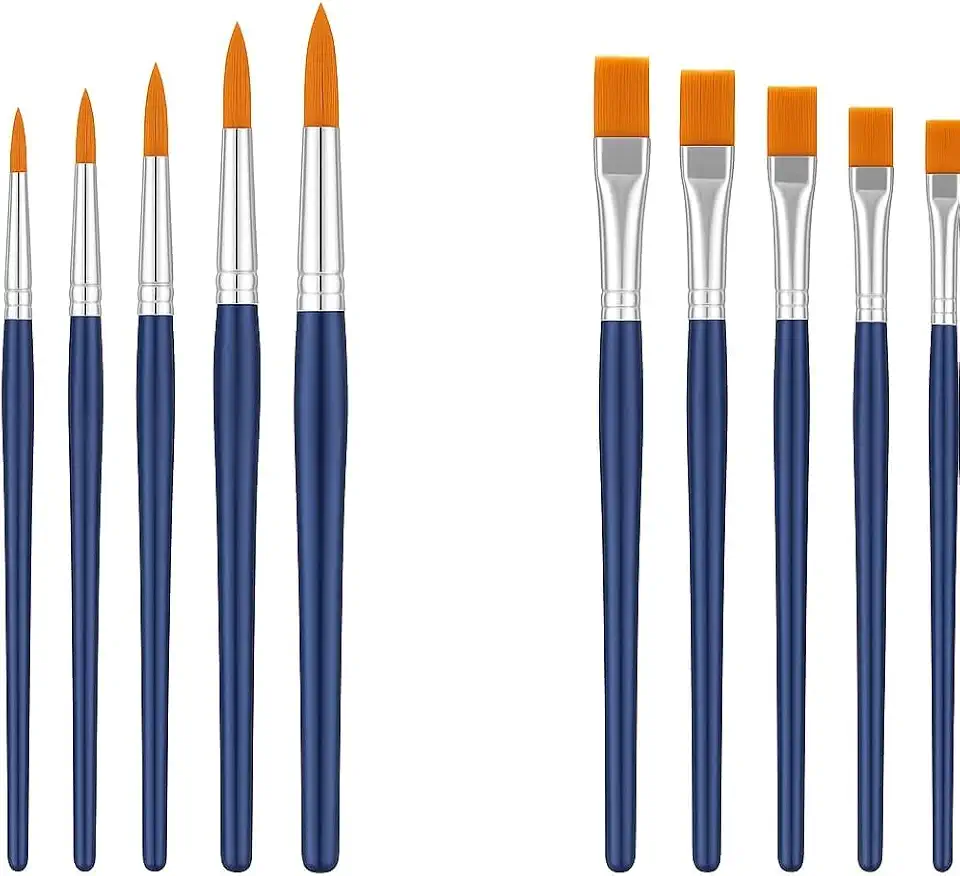 Kit com 12 Pincéis Artísticos de Ponta Fina Ponta Chata Para Aquarela Acrílica Óleo Guache e Artesanato Uso Semi-Profissional e Escolar Detalhes e Contornos