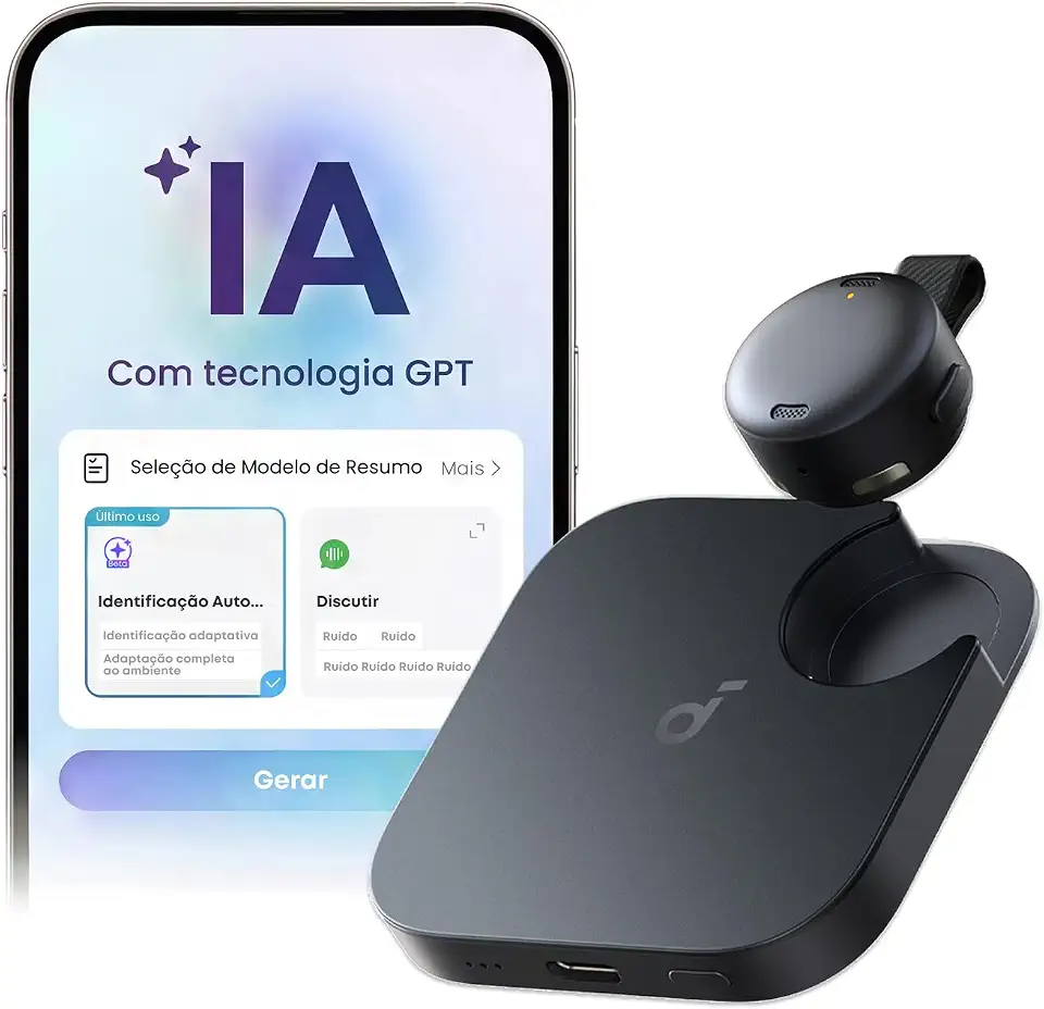 soundcore Work da Anker - Gravador de Voz Portátil com IA, 8 GB, Bluetooth, USB-C, Notas Inteligentes, Transcrição e Resumo de Reuniões com Certificação MFi e Proteção de Privacidade