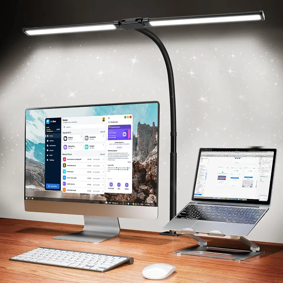 QBuen luminaria de mesa LED para escritório e casa, 5 cores de luz, 10 níveis de escurecimento, proteção para os olhos luminária de mesa, adequada para leitura, estudo, bancada de trabalho (preta)
