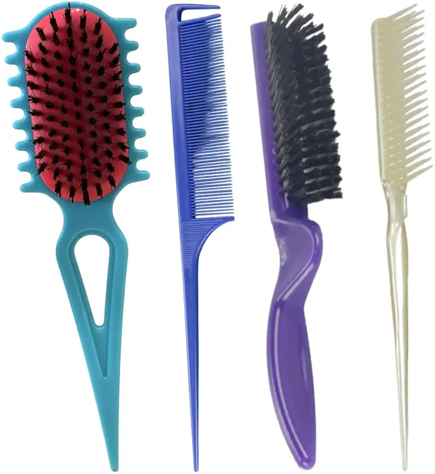 KIT PENTEADO E FITAGEM CABELOS CACHEADOS - 1 ESCOVA DE FITAGEM, 1 ESC 5 FILEIRAS, 1 PENTE 3 FILEIRAS CERDAS RIGIDAS, 1 CABO FINO COM SEPARADOR
