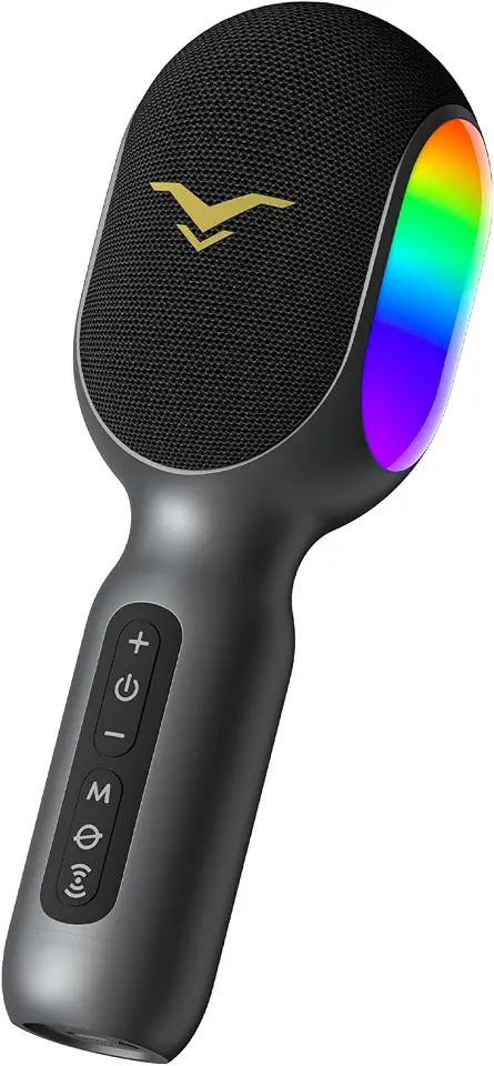 Microfone karaoke Bluetooth sem fio, mic 5-em-1 portátil com 4 modos de som, amplificador de alto-falante embutido, emparelhamento TWS para festas ao ar livre, presente para infantil adulta