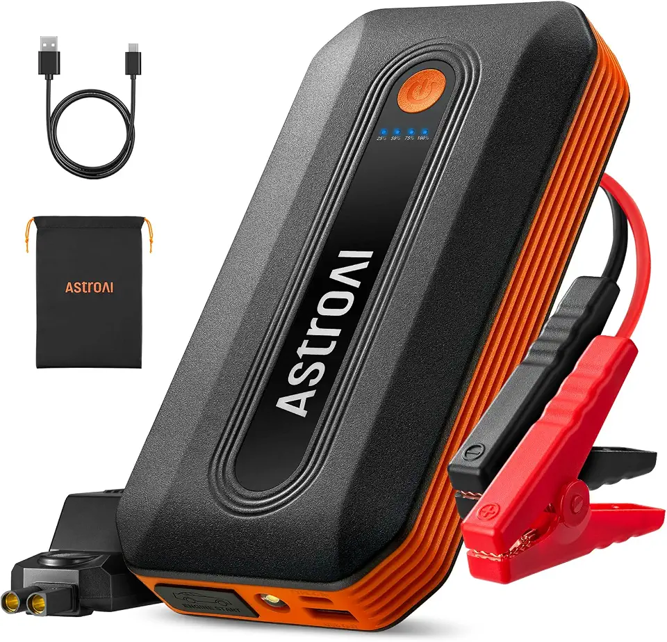 AstroAI B8 Auxiliar Partida Portátil Veicular 3000A, Carregador de Bateria 12V para Motores 7.0L Gasolina e 5.5L Diesel, com 3 Modos de Lanterna e Cabos