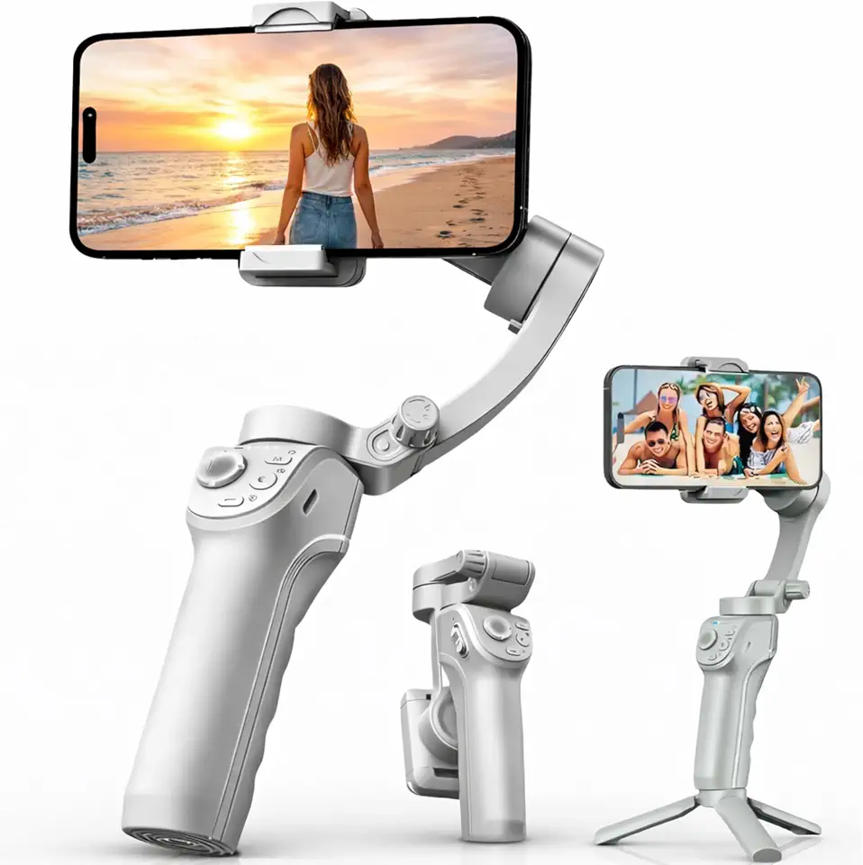 Estabilizador Gimbal 3 Eixos para Celular com Tripé Articulado, Bluetooth e Luz Integrada – Vídeos Estáveis, Portátil – Compatível iOS e Android