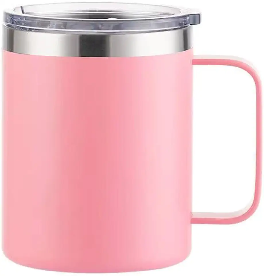 É PERFEITA - Caneca Térmica c/Alça 360ml e Tampa Acrilica Anti-vazamento –Isolamento a Vácuo -Parede Dupla, Bebidas Quentes Frias por Horas, Design Portátil, Acabamento Fosco (Rosa Champagne, 360ml)
