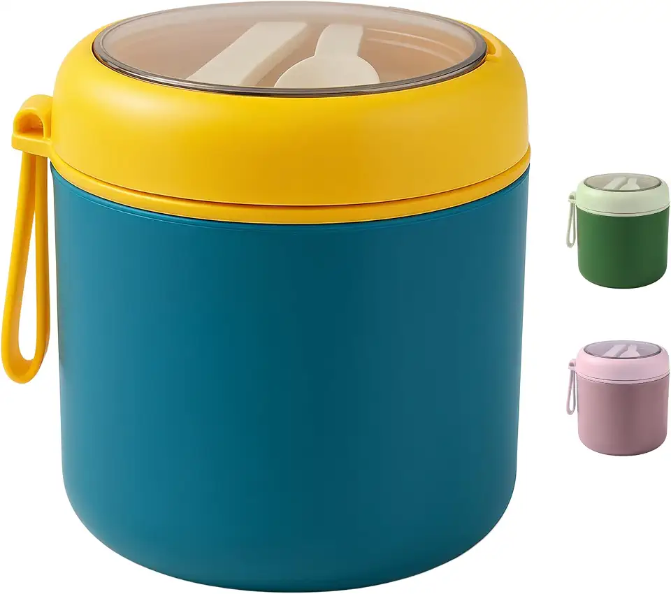 Pote Térmico Infantil Adulto - AçoInox Parede Dupla Isolamento, 530ml, Livre de BPA, Talheres Integrados, 3 horas Alimento Quente, Alimentos, Frutas, Papinha do Bebê Multi Funcional (Azul Marinho)