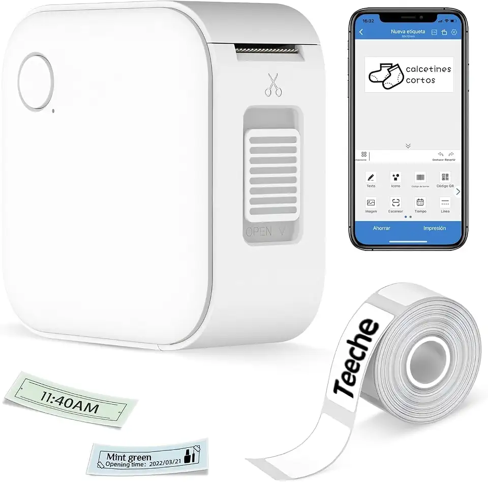 Impressora Térmica Portátil de Etiquetas, Bluetooth, com Rolo de Etiqueta Adesiva, para Casa e Escritório