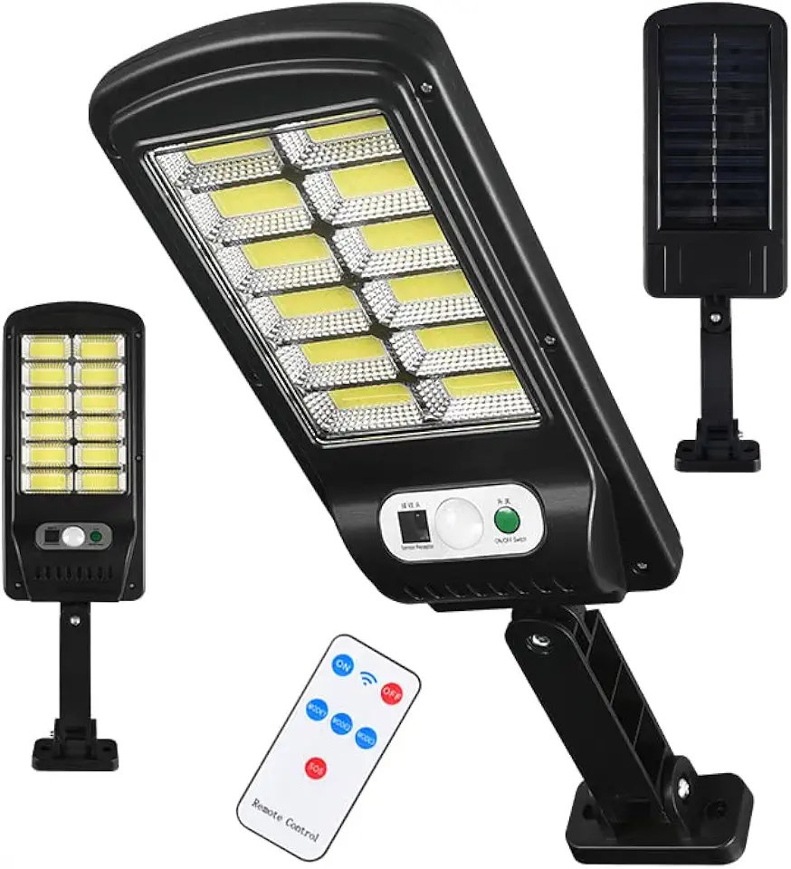 Luminária Solar Goldensky Led 128 Cob Parede Poste Refletore resistente àgua Sensor presença com Controle Remoto 3 funções (12 treliças)