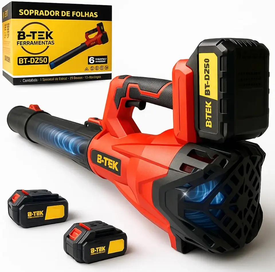 Soprador de Folhas a Bateria 21 V – Potência Turbo 450 km/h, Sem Fio, Portátil e Leve para Jardim, Quintal, Casa e Carro.
