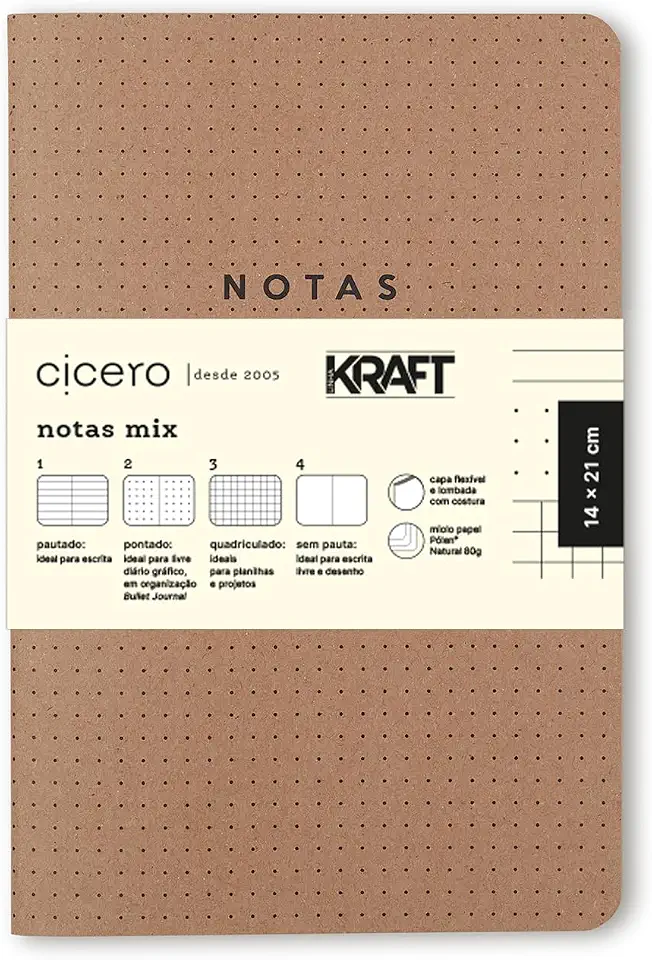Kit 4 Cadernetas Costuradas Notas Mix, Cicero, 3725, Bege