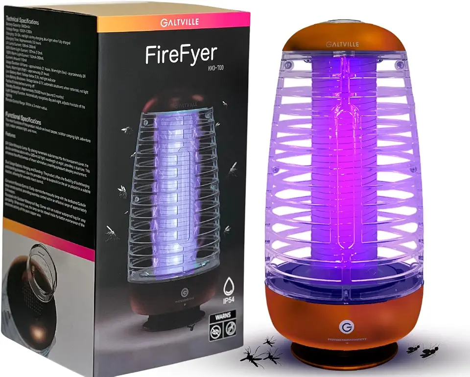 FireFyer Mata Mosquitos Elétrico recarregável - 1600 V LED Luz UV - Silenciosa e à Prova d'Água - Uso Interno e Externo - Controle Remoto - Captura com Substância Atrativa