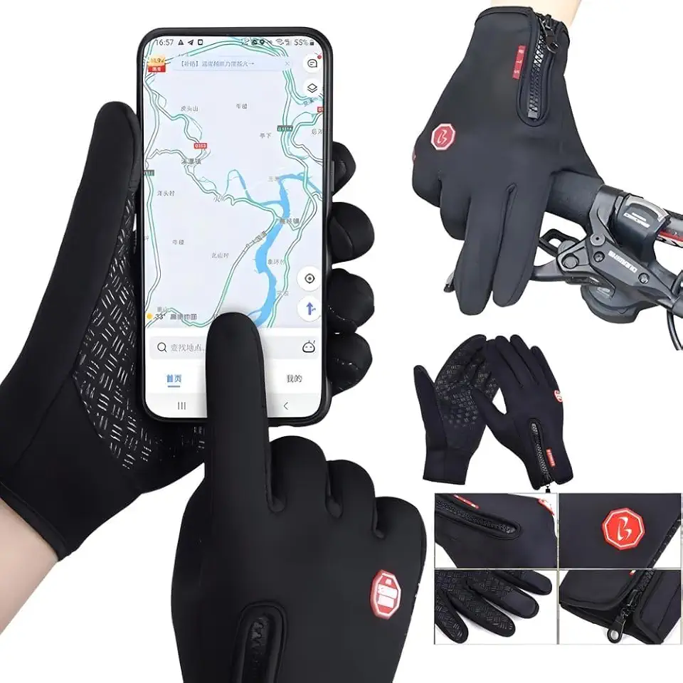 Luva Térmica Bike e Motoqueiro Touchscreen Impermeável para Frio Intenso – Antiderrapante, Corta Vento, Unissex para Inverno, Corrida e Uso Diário - Tecido premium