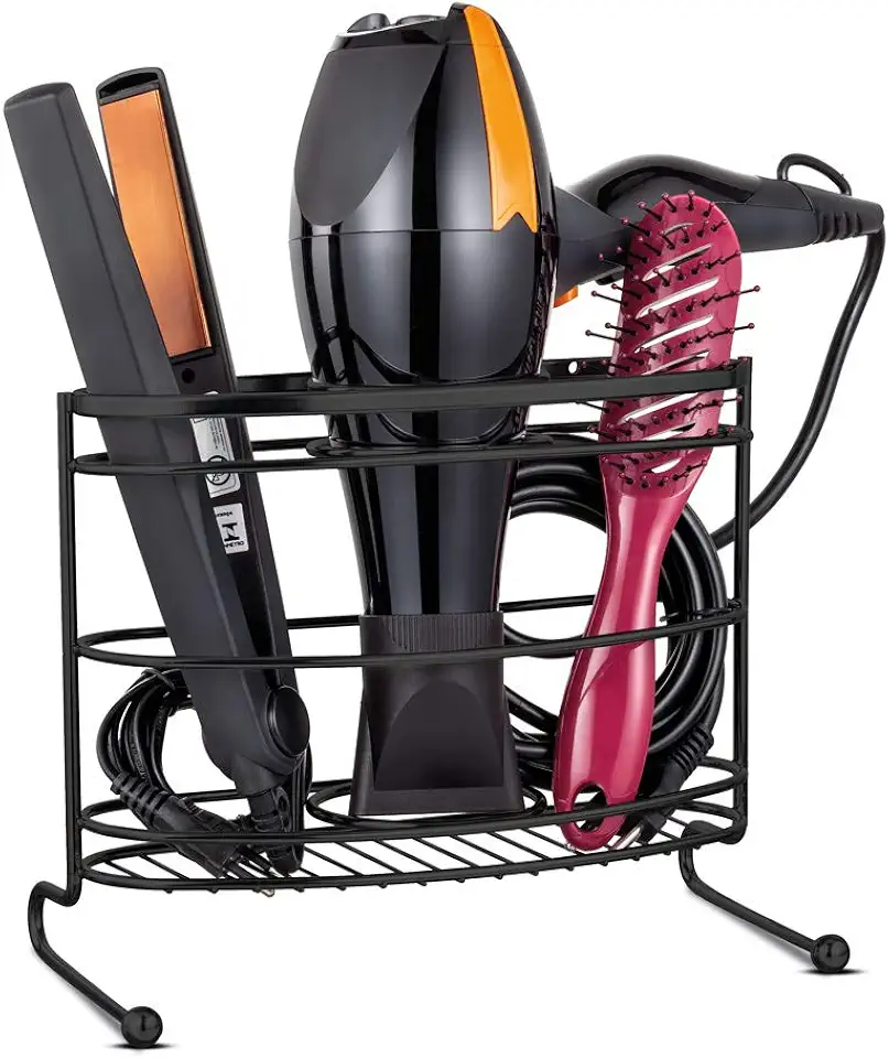 Organizador Banheiro Porta Secador de Cabelo Suporte Preto Chapinha e Escova