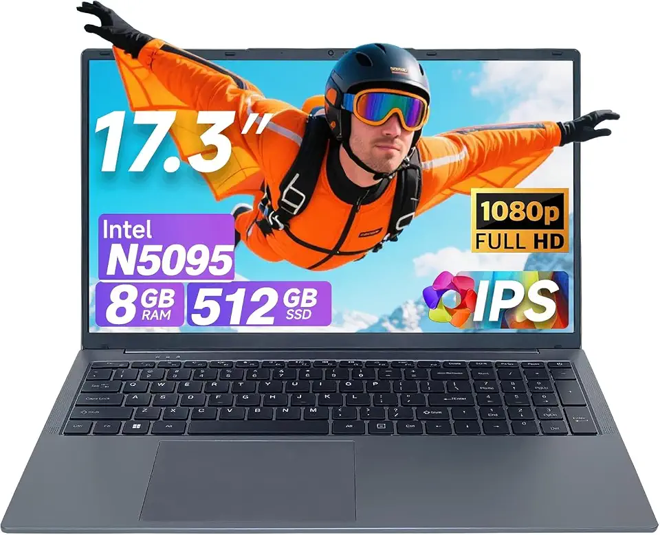 MYW Computadores portáteis de 17 polegadas, AMD 3500U (até 3,7 GHz), 8 GB DDR4 RAM 512 GB SSD, 1920 * 1080, Tipo-C (data), WiFi5, BT, RJ45, alto-falantes estéreo duplos, teclado retroiluminado