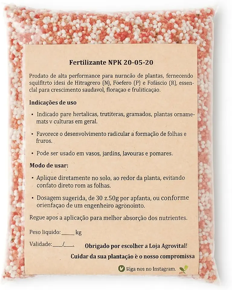 Fertilizante NPK 20-05-20 2kg – Adubo Balanceado para Crescimento, Floração e Frutificação de Hortas e Plantas Ornamentais