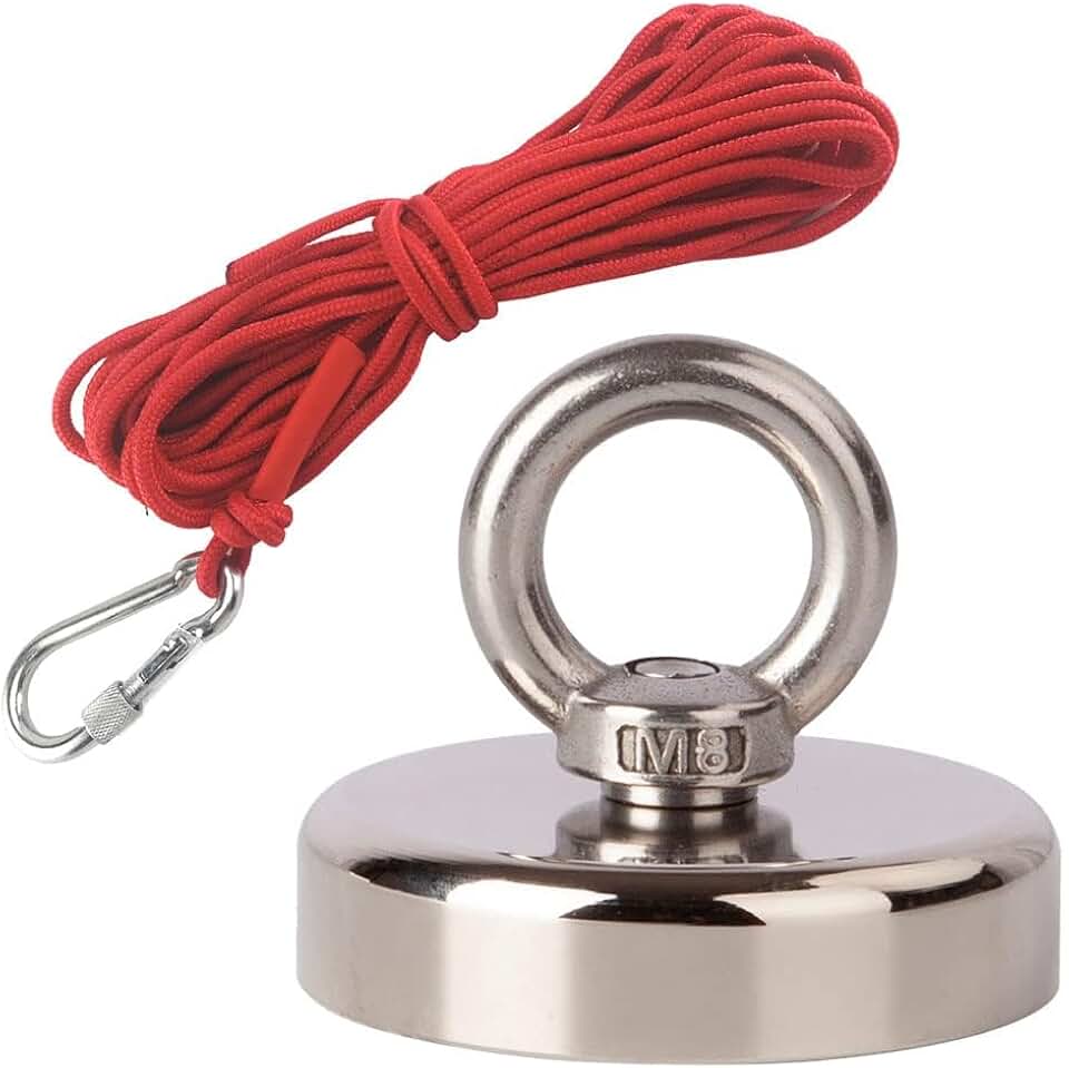 Kit de Pesca com Ímã, Ímã de Pesca Reforçado de 250kg+ com Corda, Ímãs de Neodímio de Terras Raras Potentes para Recuperação Subaquática, Ímãs Grandes e Poderosos para Salvamento e Busca de Tesouros