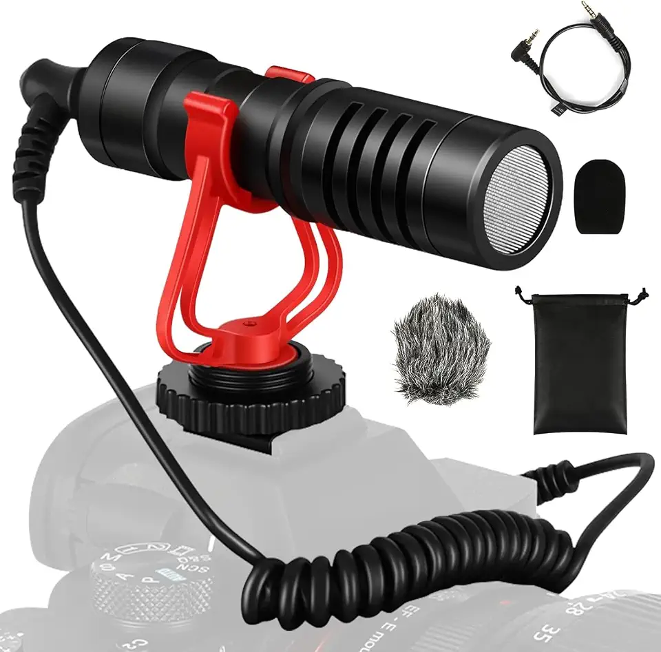 KINGSTER Microfone de Vídeo Profissional para Câmera com Suporte Antichoque e Para-brisa - Compacto, Compatível com Smartphones, Câmeras Universais, Canon EOS, Nikon, Sony