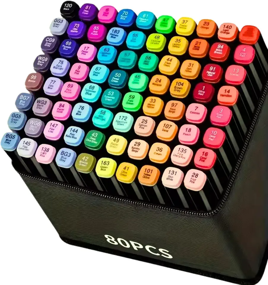Conjunto Canetas 80 Cores Marcador Permanente Canetinhas Colorir Touch Ponta Dupla para Desenhos Profissional Escolar Duas Pontas Hidrográficas Estojo Transporte Brashopmall®