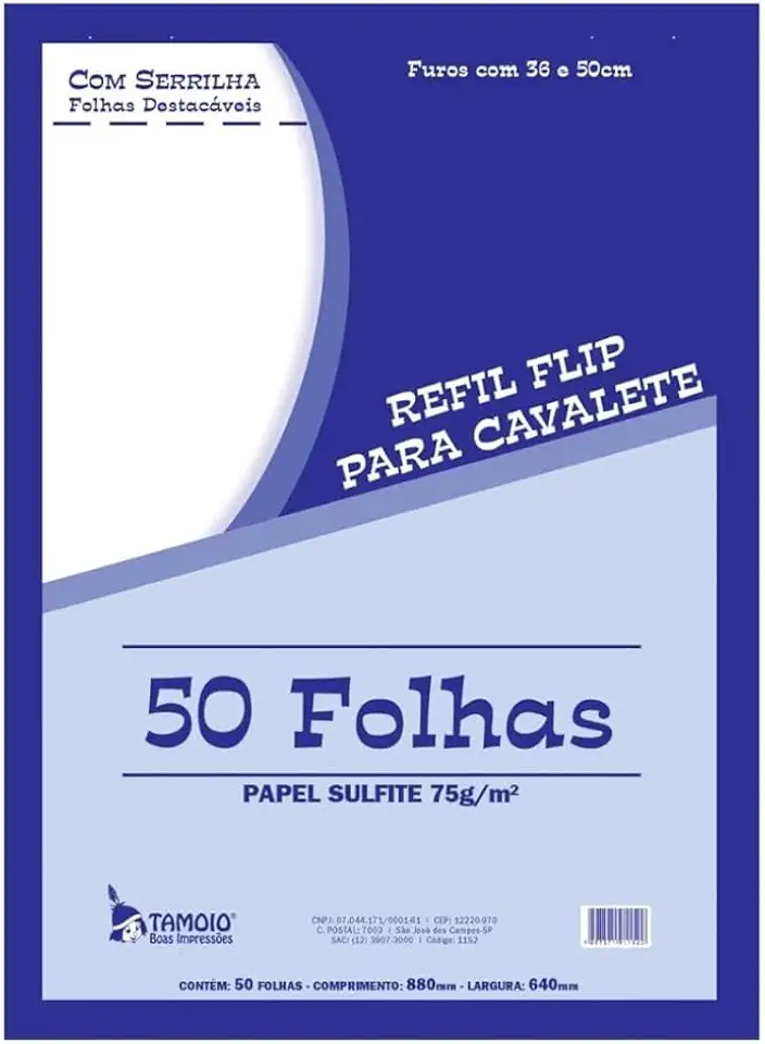 Bloco Flip Chart 75g C/Serrilha e Furo 62x86cm 50 Folhas