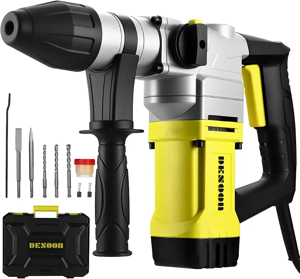 DESOON Martelete Perfurador Rompedor 1100W Furadeira Martelo Rotativo Professional 5J Embreagem De Seguranç Uso Profissional em Concreto e Alvenaria Inclui Brocas Maleta e Graxa