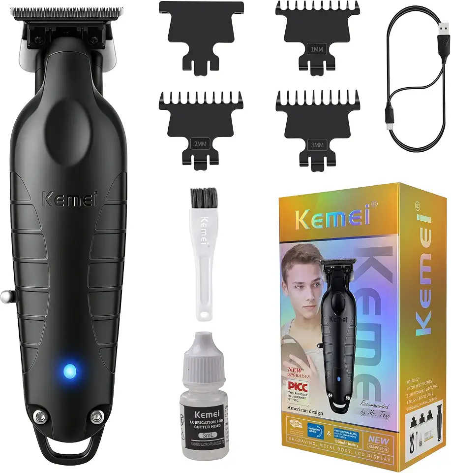 KEMEI Aparador de cabelo/barba profissional 2299 para barbeiro com l�mina T, recarreg�vel sem fio