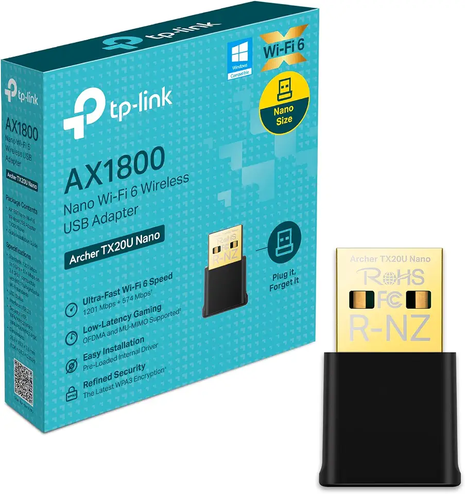 Adaptador wifi 6 USB TP-Link Archer TX20U Nano AX1800 Dual Band compatível com Windows 10/11 WPA3, perfeito para usar em viagens ou em casa