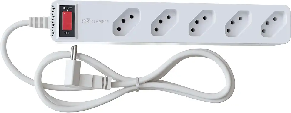 Filtro de Linha iCLAMPER Energia 5 com Proteção contra Surtos Elétricos(DPS) LCF 5 Tomadas, 3 Pinos, 10 Amperes para PC, Notebook, Monitor, Impressora, PS5, Alexa e etc, Bivolt, Cabo de 1m Branco