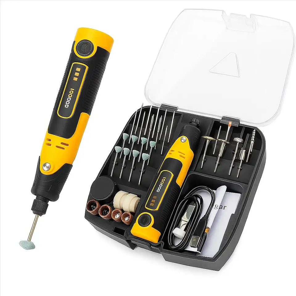 Microrretífica Portátil Multifuncional 57 em 1 Sem Fio, Mini Retífica Elétrica Recarregável com 3 Velocidades, Mandril Universal, USB-C e Kit Completo para Corte, Lixamento, Polimento, Gravação