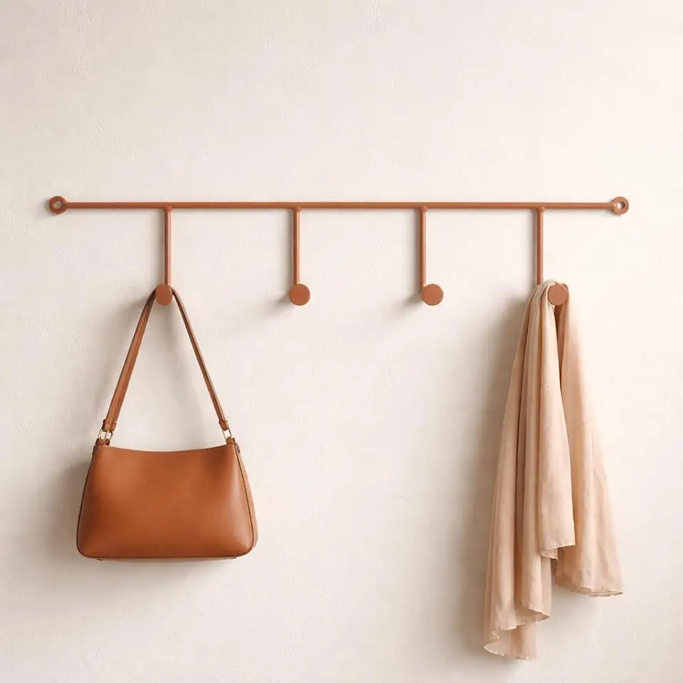 Cabideiro de Parede Organizador Multifuncional em Aço, Preto, Suporta até 5kg, com Ganchos para Bolsa e Roupa (Terracota)