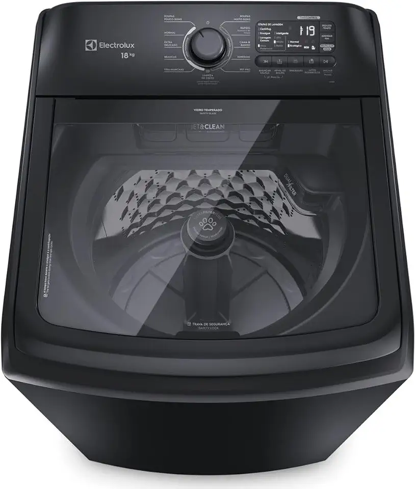 Máquina de Lavar Electrolux Expert, 18Kg, Preta, Tripla Filtragem, Jatos Poderosos, LEB18