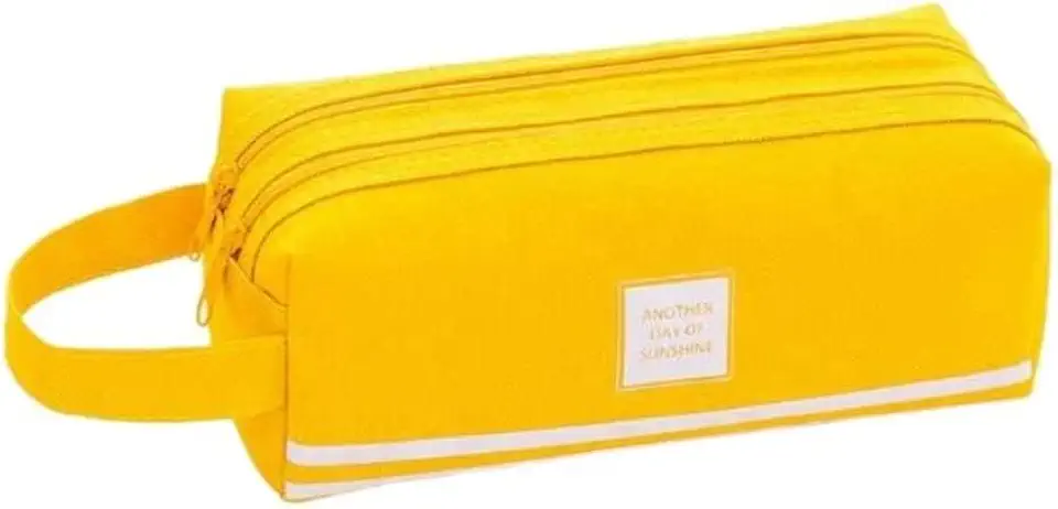 Estojo Organizador Escolar Retangular com Zíper Duplo – Alta Capacidade para Lápis e Canetas (Amarelo)