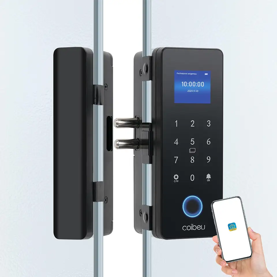 Fechadura Eletronica Inteligente Digital Biométrica WKZW-B6, para Porta de Vidro, Tuya APP, Instalação Sem Furos